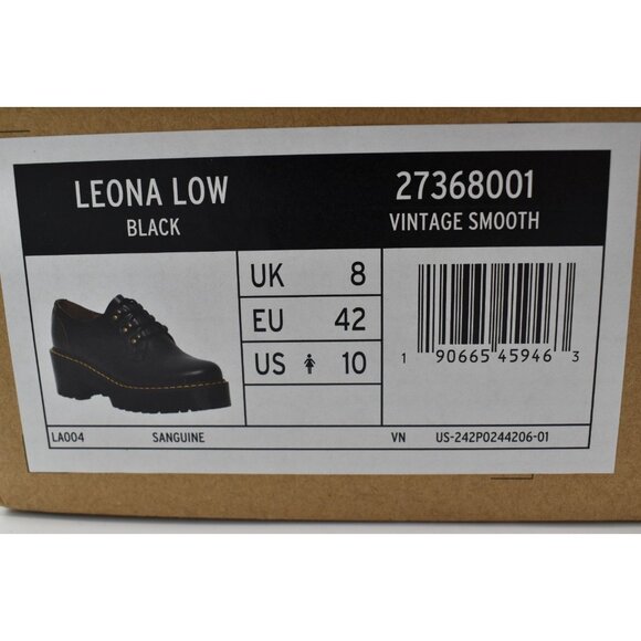 Dr Martens Women 10 Leona Lug Sole Platform Black Vintage Leather Derby Shoes - Picture 13 of 13